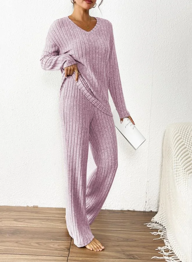 Take Two Lilac Women Textured Knit Top and Pyjama Set for Women | Best Price UAE
